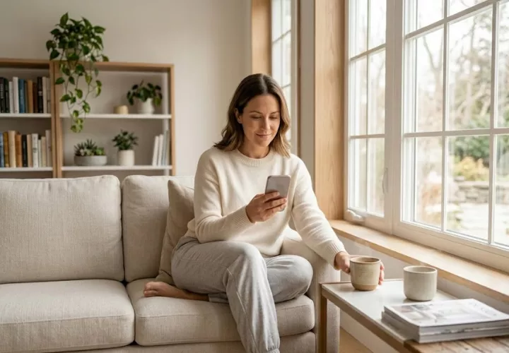 mujer utilizando el chat para salud